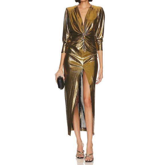 SMYTHE Dresses & Skirts - NEW SMYTHE sharp shoulder twist dress in gold